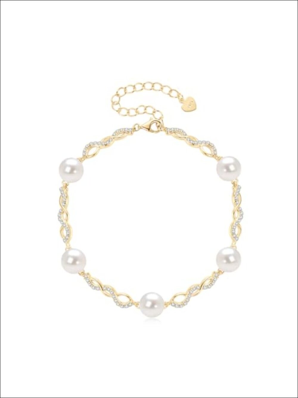 Gold Plated Infinity Pearl & CZ Inlay Adjustable Link Bracelet
